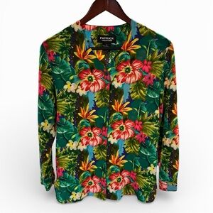 100% Silk Hawaiian Floral Button Up Vintage 90s Size 8 Tropical Vacation Shirt